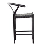 Dovetail Bernice Counterstool Antique Black Finish Teak Wood Frame with Full Grain Leather Weave DOV25020BKCS