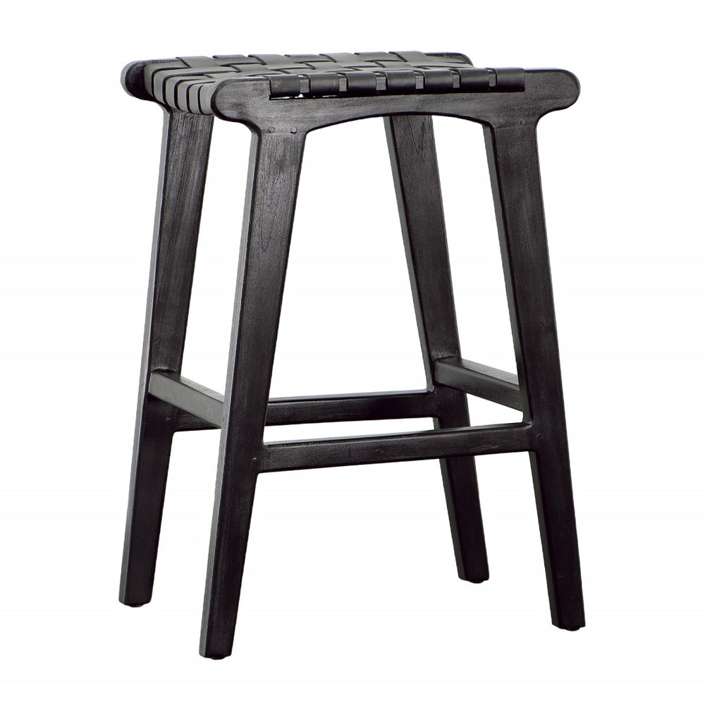 Dovetail Dale Counter Stool Teak Wood and Full Grain Leather - Antique Black 