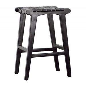 Dovetail Dale Counter Stool Teak Wood and Full Grain Leather - Antique Black 