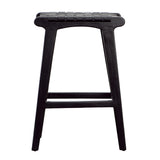 Dovetail Dale Counter Stool Teak Wood and Full Grain Leather - Antique Black 