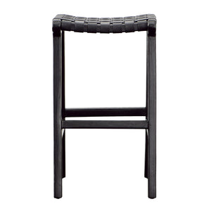 Dovetail Dale Counter Stool Teak Wood and Full Grain Leather - Antique Black 