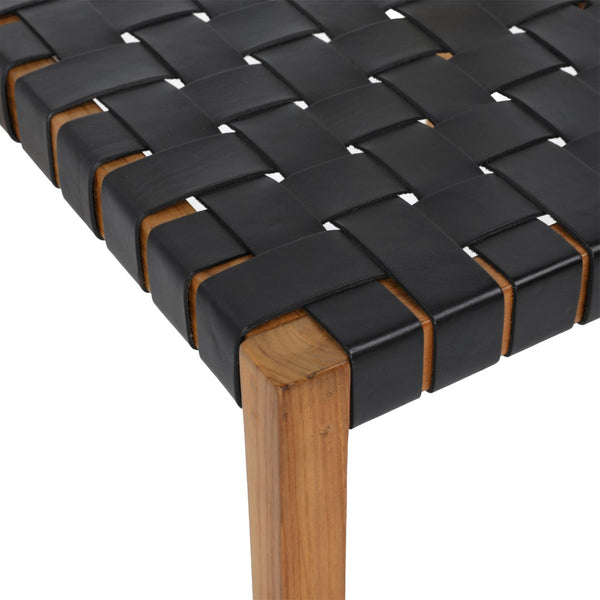 Dovetail Glinda Dining Chair Set of 2 Teak Wood Frame and Genuine Leather - Natural and Black