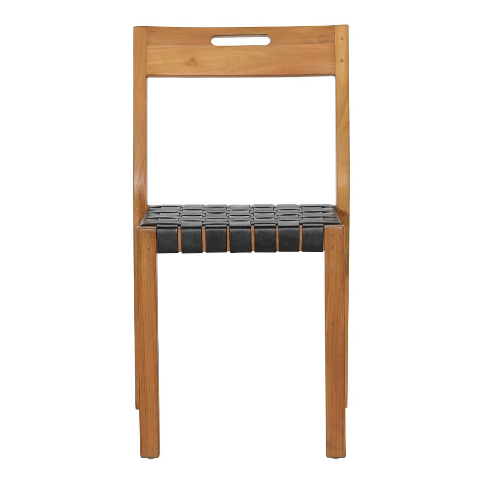 Dovetail Glinda Dining Chair Set of 2 Teak Wood Frame and Genuine Leather - Natural and Black