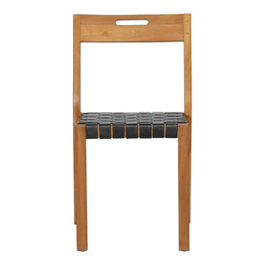 Dovetail Glinda Dining Chair Set of 2 Teak Wood Frame and Genuine Leather - Natural and Black