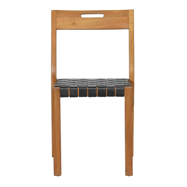 Dovetail Glinda Dining Chair Set of 2 Teak Wood Frame and Genuine Leather - Natural and Black