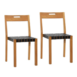 Dovetail Glinda Dining Chair Set of 2 Teak Wood Frame and Genuine Leather - Natural and Black