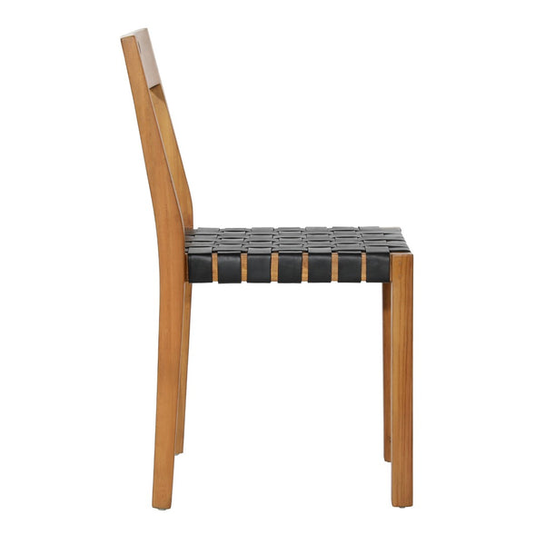 Dovetail Glinda Dining Chair Set of 2 Teak Wood Frame and Genuine Leather - Natural and Black