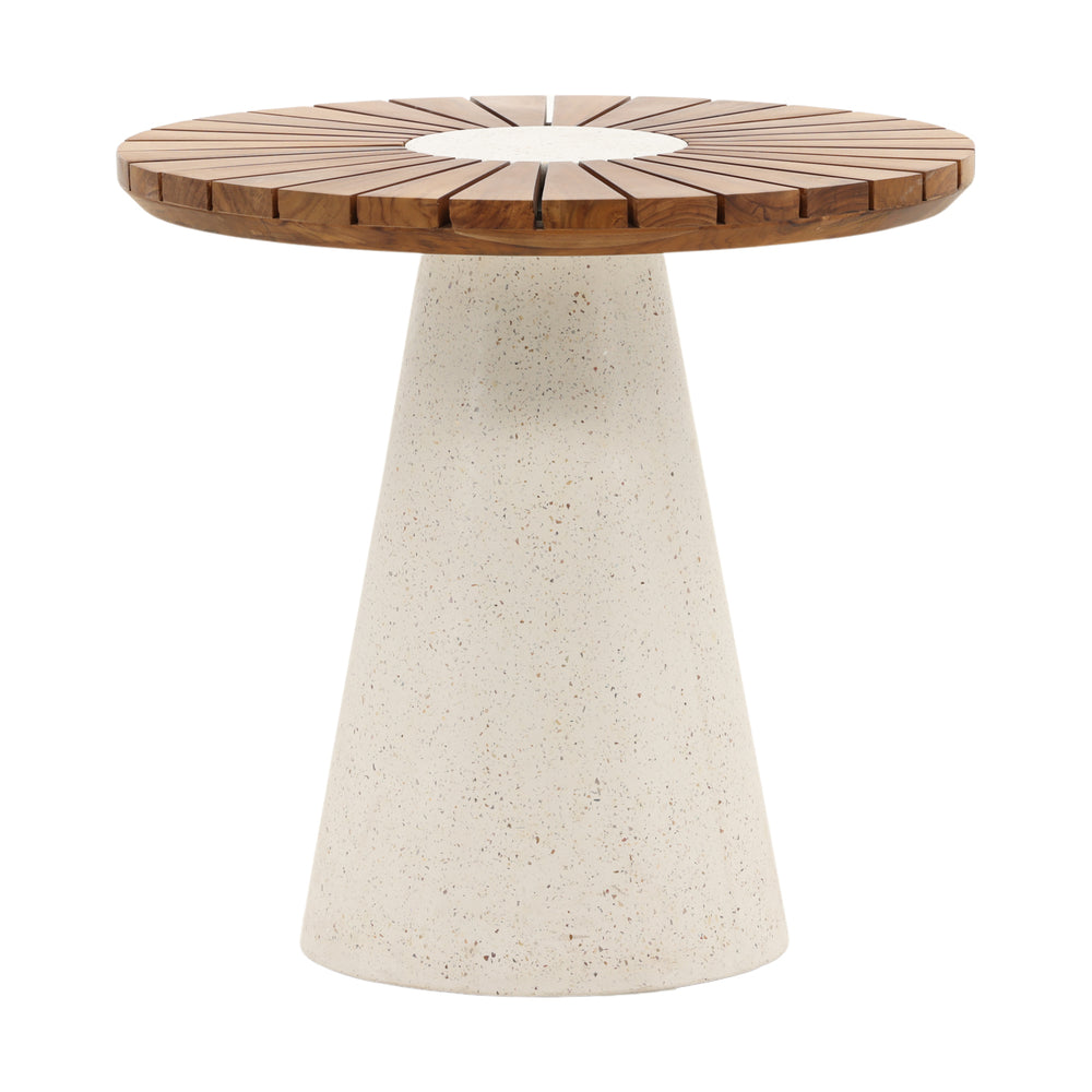 Dovetail Mia End Table White Natural and White Teak Wood and Lightweight Concrete Terrazzo DOV26094-WHIT