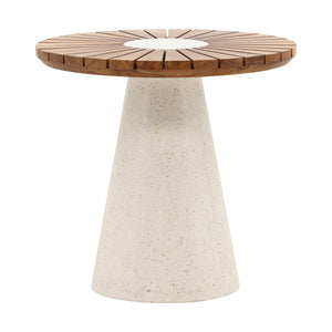 Dovetail Mia End Table White Natural and White Teak Wood and Lightweight Concrete Terrazzo DOV26094-WHIT