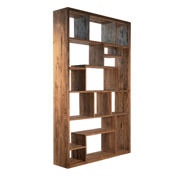 Karina Living Mariz Bookcase - Handcrafted Reclaimed Teak Wood, Rustic Charm, Tall & Narrow Design for Stylish Storage DOV29008