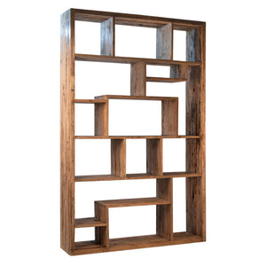 Karina Living Mariz Bookcase - Handcrafted Reclaimed Teak Wood, Rustic Charm, Tall & Narrow Design for Stylish Storage DOV29008