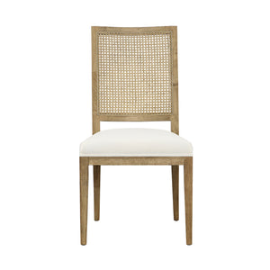Dovetail Norton Dining Chair  Set of 2 W/ Perf Fabric Natural Warm Wash Frame with Natural Cane and White upholstery Oak Wood Frame with Woven Cane and Cotton Upholstery DOV31006GY