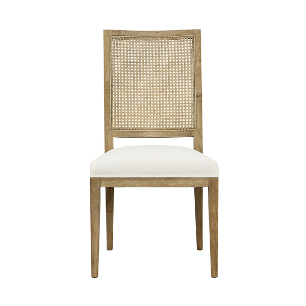 Dovetail Norton Dining Chair  Set of 2 W/ Perf Fabric Natural Warm Wash Frame with Natural Cane and White upholstery Oak Wood Frame with Woven Cane and Cotton Upholstery DOV31006GY
