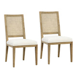 Dovetail Norton Dining Chair  Set of 2 W/ Perf Fabric Natural Warm Wash Frame with Natural Cane and White upholstery Oak Wood Frame with Woven Cane and Cotton Upholstery DOV31006GY