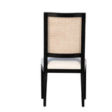 Dovetail Norton Dining Chair  Set of 2 W/ Perf Fabric Antique Black Frame with Natural Rattan and White Fabric Oak Wood Frame with Rattan and Cotton Upholstery DOV31006