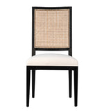 Dovetail Norton Dining Chair  Set of 2 W/ Perf Fabric Antique Black Frame with Natural Rattan and White Fabric Oak Wood Frame with Rattan and Cotton Upholstery DOV31006