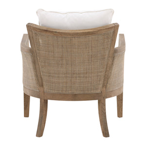 Dovetail Lily Occasional Chair W/ Perf Fabric Natural Wood and Rattan Finish and Off White Fabric Oak Wood Frame with Rattan and Cotton Blend Upholstery DOV31008