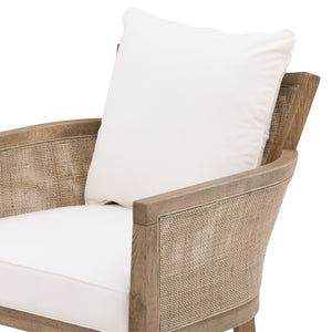 Dovetail Lily Occasional Chair W/ Perf Fabric Natural Wood and Rattan Finish and Off White Fabric Oak Wood Frame with Rattan and Cotton Blend Upholstery DOV31008
