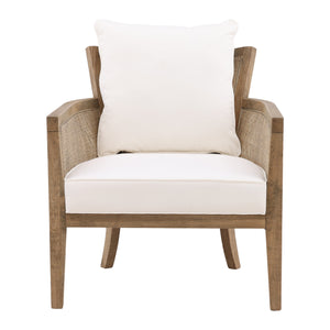 Dovetail Lily Occasional Chair W/ Perf Fabric Natural Wood and Rattan Finish and Off White Fabric Oak Wood Frame with Rattan and Cotton Blend Upholstery DOV31008