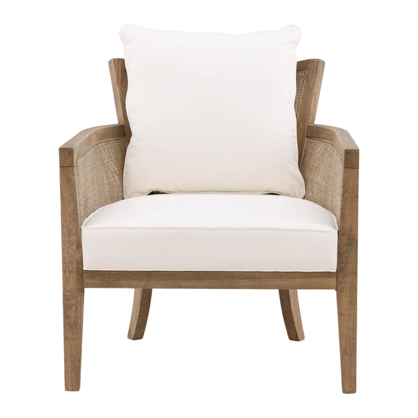 Dovetail Lily Occasional Chair W/ Perf Fabric Natural Wood and Rattan Finish and Off White Fabric Oak Wood Frame with Rattan and Cotton Blend Upholstery DOV31008
