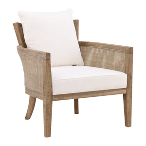 Dovetail Lily Occasional Chair W/ Perf Fabric Natural Wood and Rattan Finish and Off White Fabric Oak Wood Frame with Rattan and Cotton Blend Upholstery DOV31008