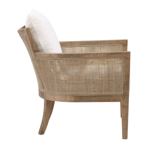 Dovetail Lily Occasional Chair W/ Perf Fabric Natural Wood and Rattan Finish and Off White Fabric Oak Wood Frame with Rattan and Cotton Blend Upholstery DOV31008