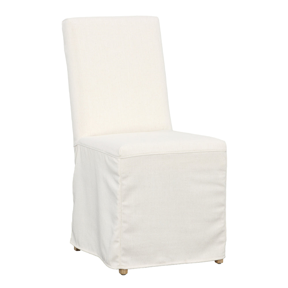 Dovetail Leni Dining Chair Off White Upholstery Oak Wood Frame and Cotton Blend Slipcover DOV31030