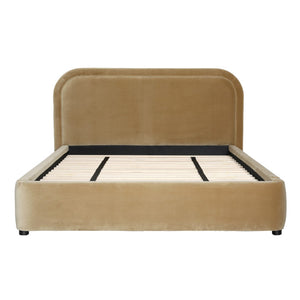 Dovetail Agi Bed Polyester Velvet Upholstery and Birch Wood Frame - Camel