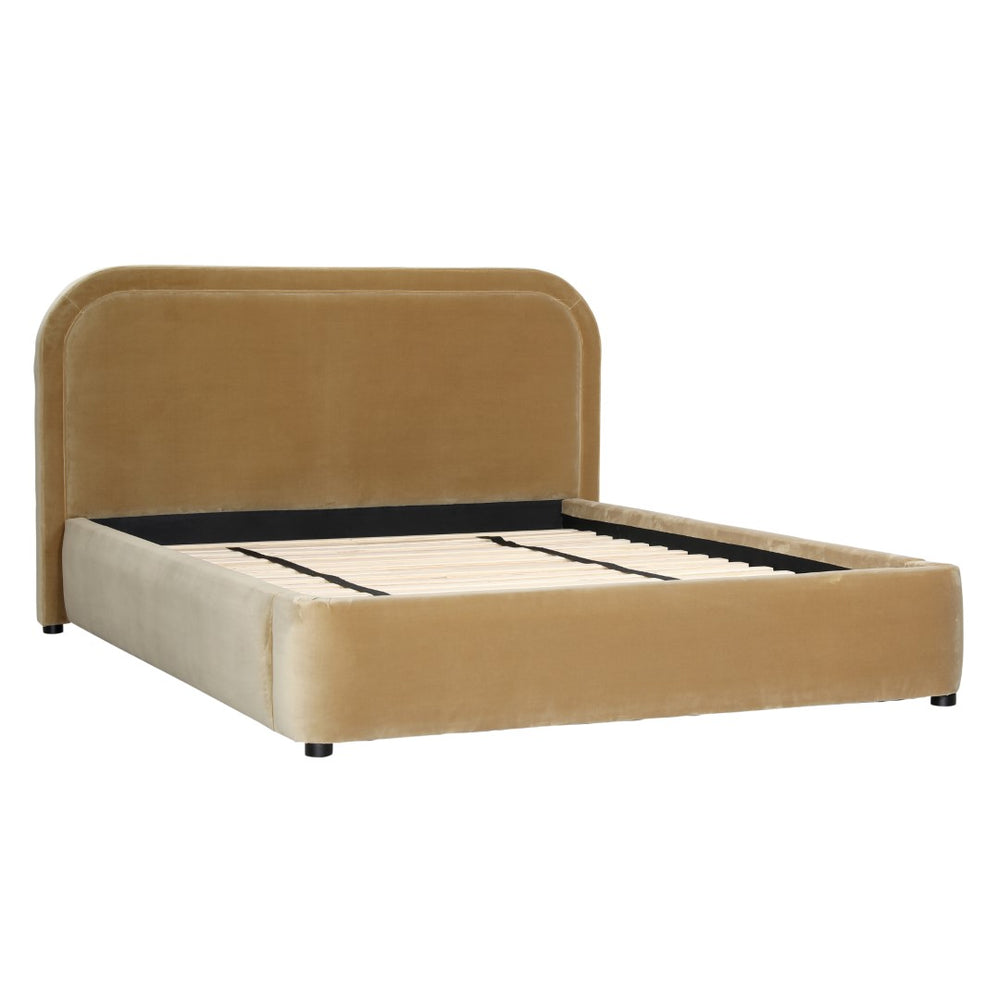 Dovetail Agi Bed Polyester Velvet Upholstery and Birch Wood Frame - Camel