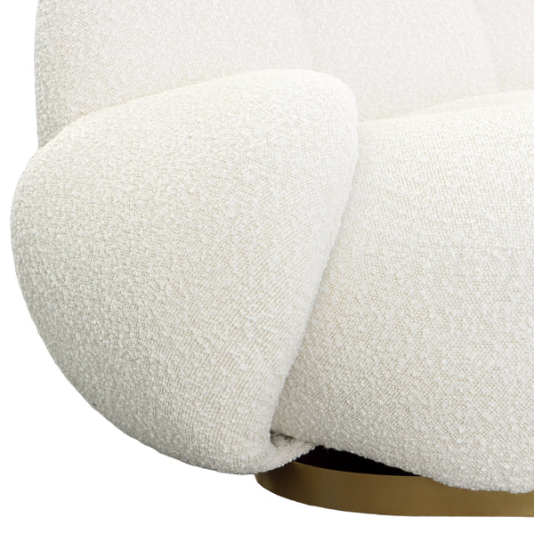 Dovetail Kass Swivel Chair Ivory Boucle Upholstery and Brushed Brass Base Polyester Upholstery and Metal base DOV34028CRM