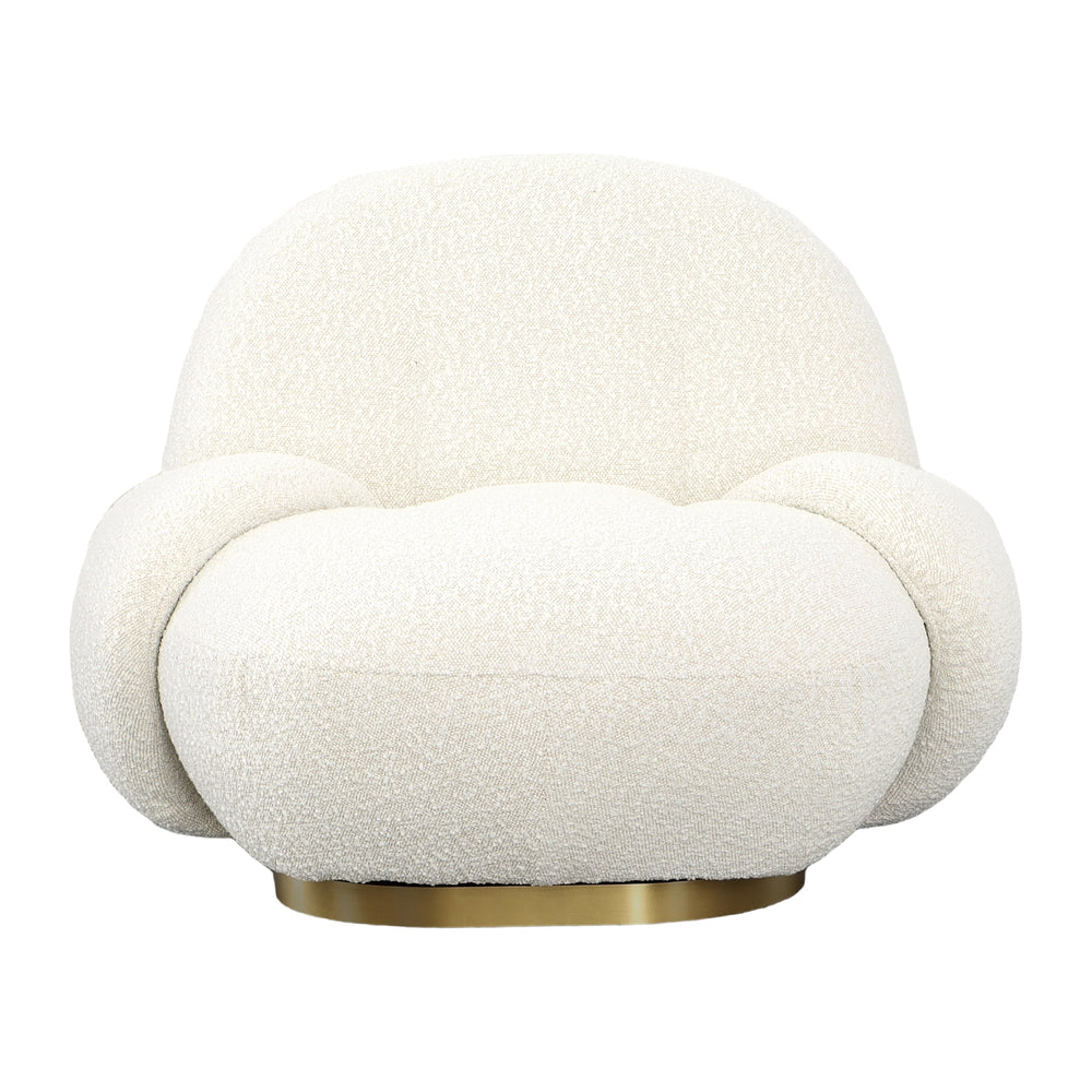 Dovetail Kass Swivel Chair Ivory Boucle Upholstery and Brushed Brass Base Polyester Upholstery and Metal base DOV34028CRM