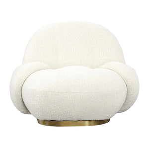 Dovetail Kass Swivel Chair Ivory Boucle Upholstery and Brushed Brass Base Polyester Upholstery and Metal base DOV34028CRM