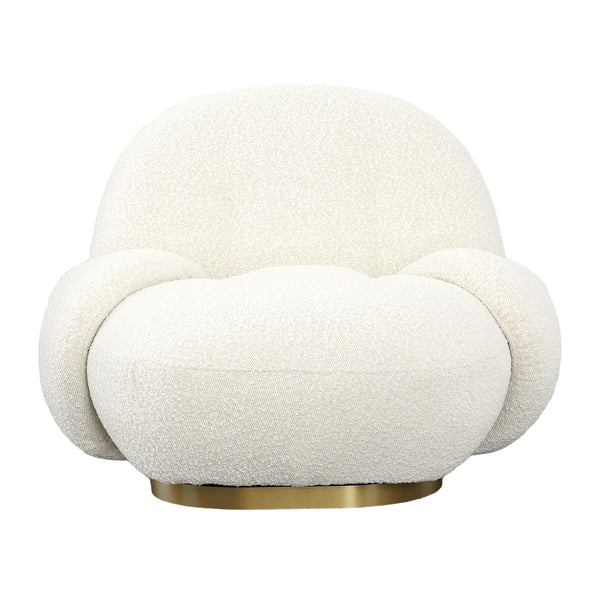 Dovetail Kass Swivel Chair Ivory Boucle Upholstery and Brushed Brass Base Polyester Upholstery and Metal base DOV34028CRM