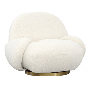 Dovetail Kass Swivel Chair Ivory Boucle Upholstery and Brushed Brass Base Polyester Upholstery and Metal base DOV34028CRM