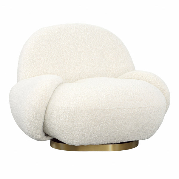 Dovetail Kass Swivel Chair Ivory Boucle Upholstery and Brushed Brass Base Polyester Upholstery and Metal base DOV34028CRM