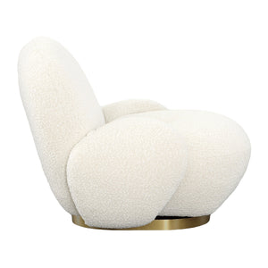 Dovetail Kass Swivel Chair Ivory Boucle Upholstery and Brushed Brass Base Polyester Upholstery and Metal base DOV34028CRM