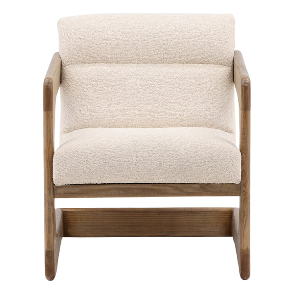 Dovetail Bridges Occasional Chair Cream Everest Cream and Natural Polyester Upholstery and Ash Wood DOV34034-CREM