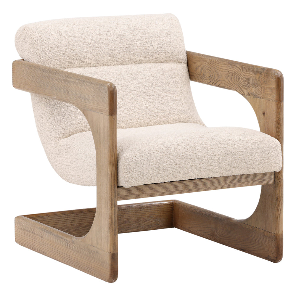 Dovetail Bridges Occasional Chair Cream Everest Cream and Natural Polyester Upholstery and Ash Wood DOV34034-CREM