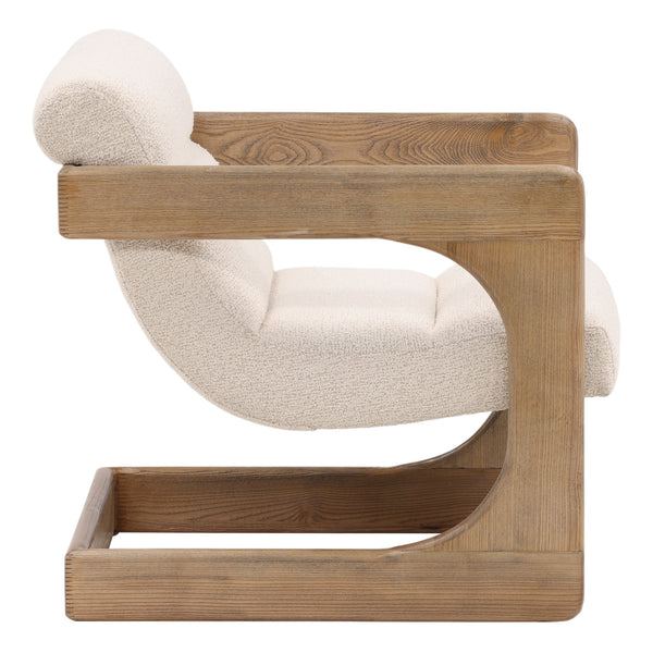 Dovetail Bridges Occasional Chair Cream Everest Cream and Natural Polyester Upholstery and Ash Wood DOV34034-CREM