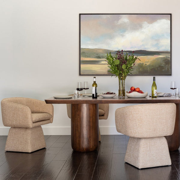 Karina Living Jonie Swivel Chair in Warm Camel Basketweave - Elegant Comfort for Dining or Living Spaces DOV34059-CAML