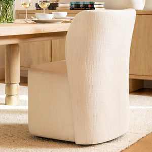 Karina Living Saoirse Dining Chair - Luxurious Field Cream Tweed, Mobile Casters, Timeless Comfort for Every Home DOV34066-CREM