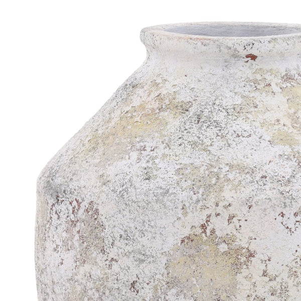 Karina Living Halina Terracotta Vase in White Distressed Finish - Rustic Charm for Modern & Farmhouse Decor DOV36043-WHIT