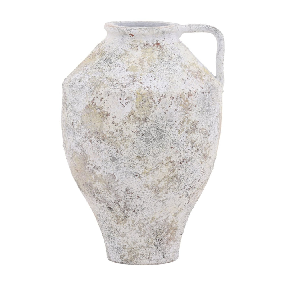 Karina Living Halina Terracotta Vase in White Distressed Finish - Rustic Charm for Modern & Farmhouse Decor DOV36043-WHIT
