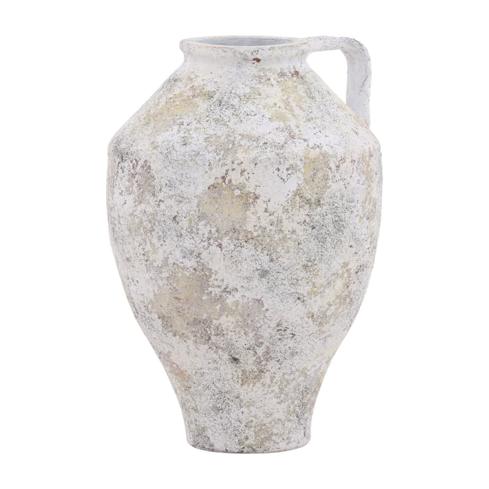 Karina Living Halina Terracotta Vase in White Distressed Finish - Rustic Charm for Modern & Farmhouse Decor DOV36043-WHIT