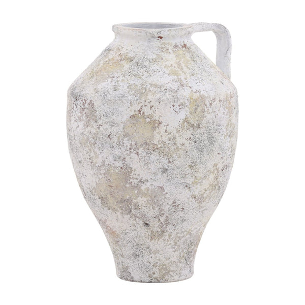 Karina Living Halina Terracotta Vase in White Distressed Finish - Rustic Charm for Modern & Farmhouse Decor DOV36043-WHIT