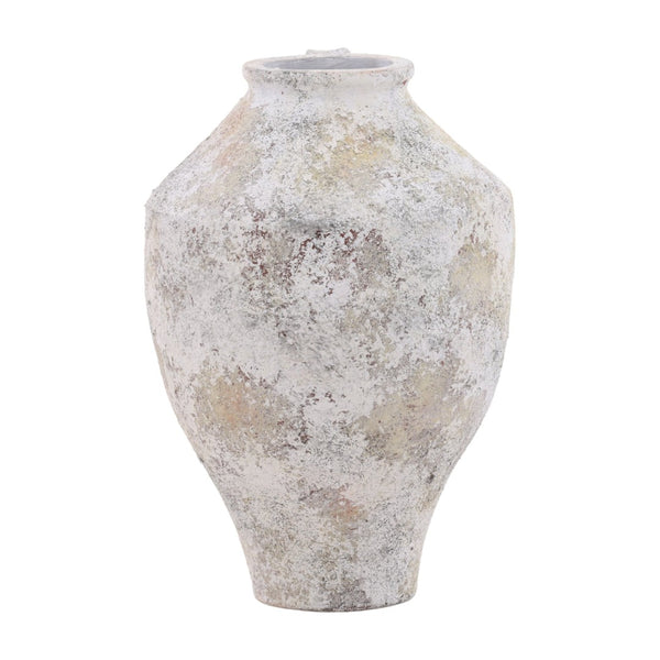 Karina Living Halina Terracotta Vase in White Distressed Finish - Rustic Charm for Modern & Farmhouse Decor DOV36043-WHIT