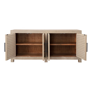 Dovetail Devina Sideboard Lt Warm Wash 4-Door Light Warm Wash Sealed Finish Reclaimed Pine Wood DOV38078-LTWW-4D