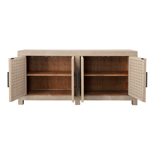 Dovetail Devina Sideboard Lt Warm Wash 4-Door Light Warm Wash Sealed Finish Reclaimed Pine Wood DOV38078-LTWW-4D