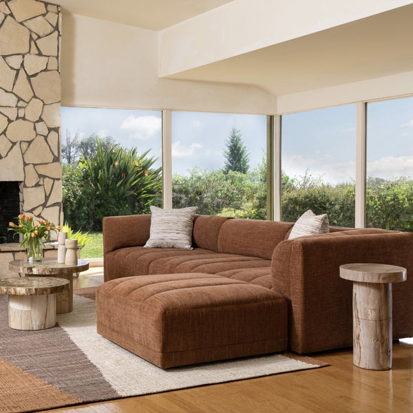 Karina Living Magda Ottoman in Warm Terracotta – Versatile Two-Tone Basketweave Fabric for Modern Living Spaces DOV39005-TERR