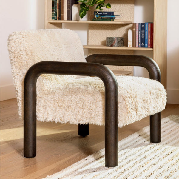 Karina Living Johnson Sand Occasional Chair - Plush Faux Fur Comfort for Modern Living Rooms & Cozy Spaces DOV39007-SAND